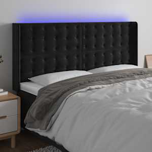 LED posteljno vzglavje črno 203x16x118/128 cm žamet