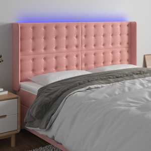 Čelo postele s LED růžové 203 x 16 x 118/128 cm samet - obrázek 1