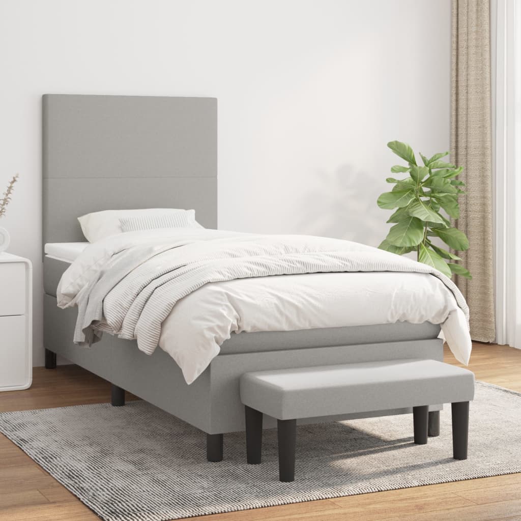 Lit à sommier tapissier et matelas Gris clair 90x190 cm Tissu