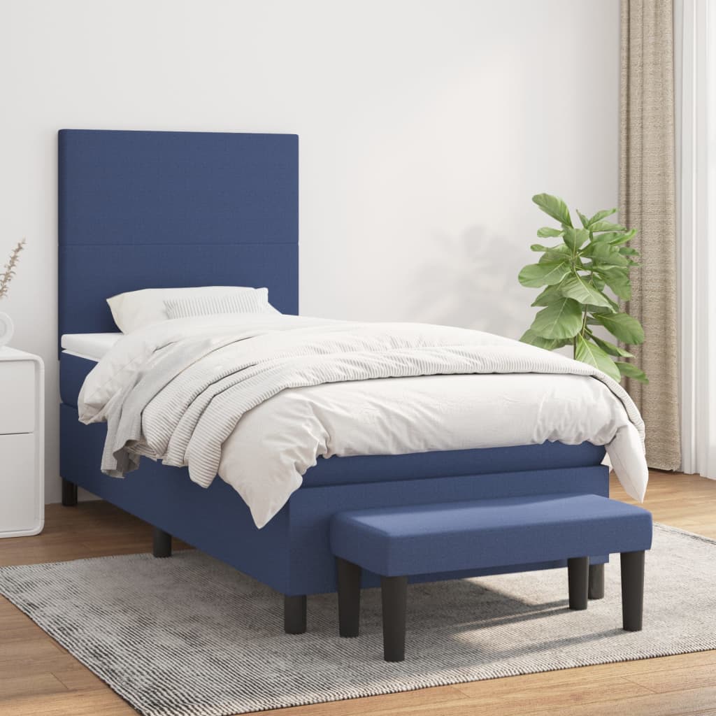Box spring postel s matrací modrá 90x190 cm textil