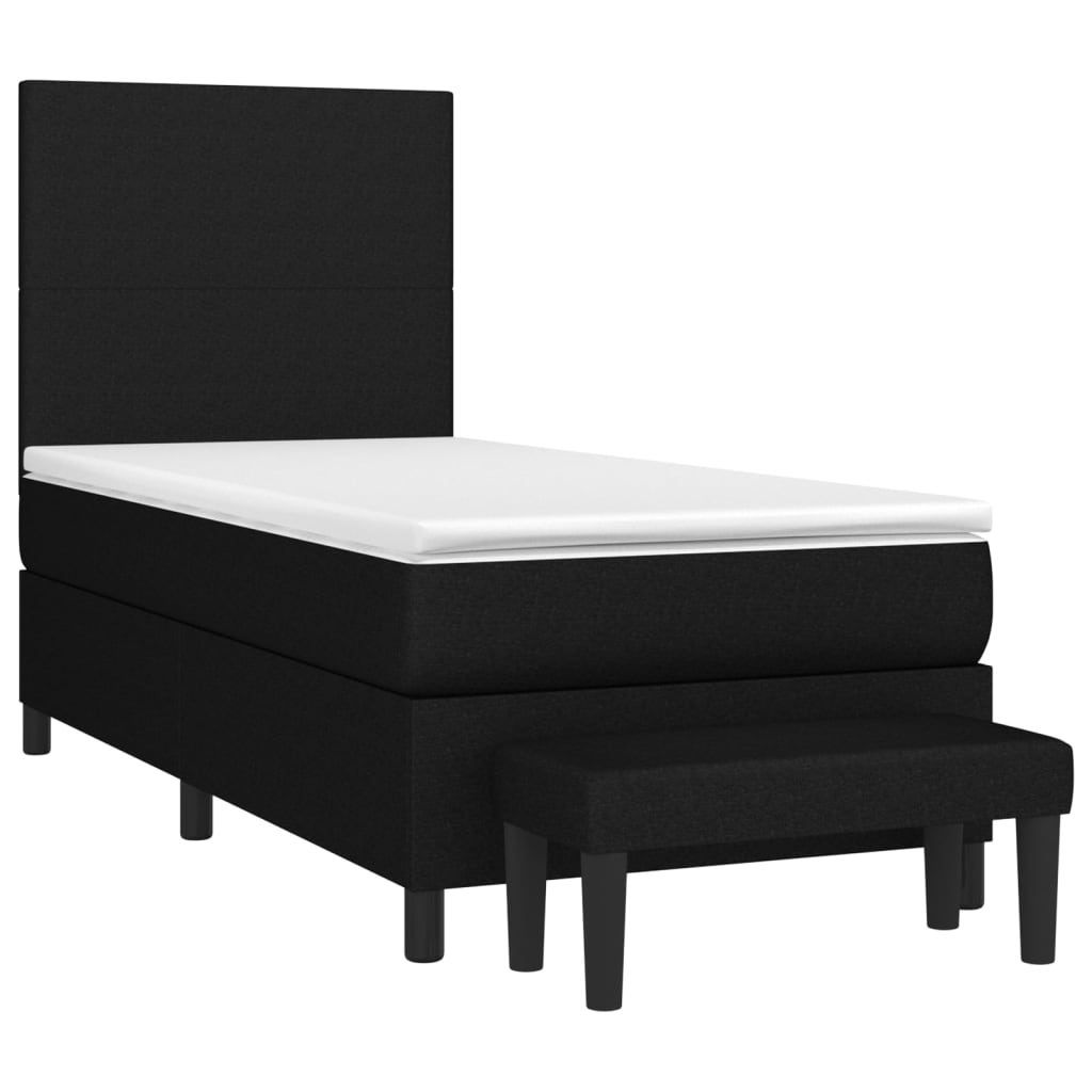 Fekete szövet rugós ágy matraccal 90x200 cm 