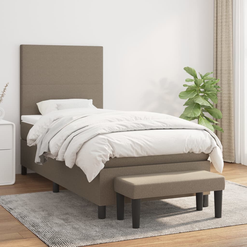 vidaXL Boxspringbett mit Matratze Taupe 90x200 cm Stoff