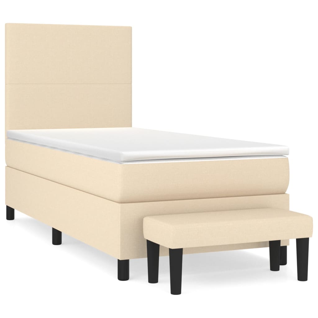 krémszínű szövet rugós ágy matraccal 90 x 200 cm