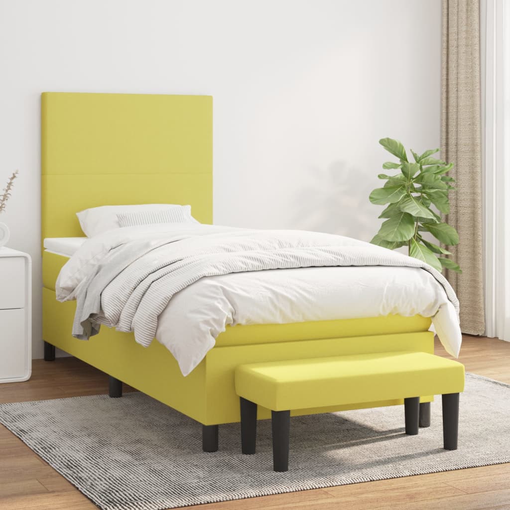 vidaXL Cama com molas/colchão 90x200 cm tecido verde-claro