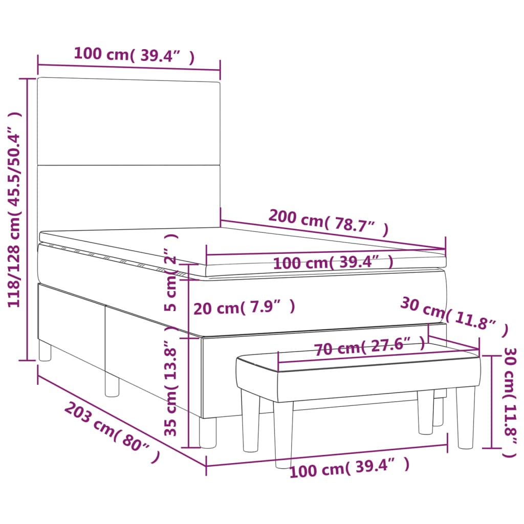 Box spring postel s matrací tmavě šedá 100 x 200 cm textil