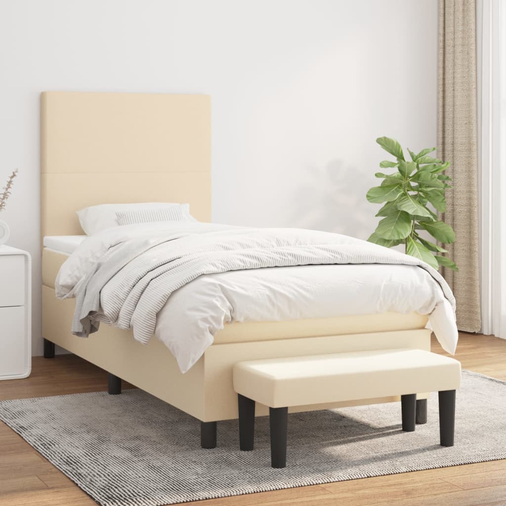 Krémszínű szövet rugós ágy matraccal 100 x 200 cm 