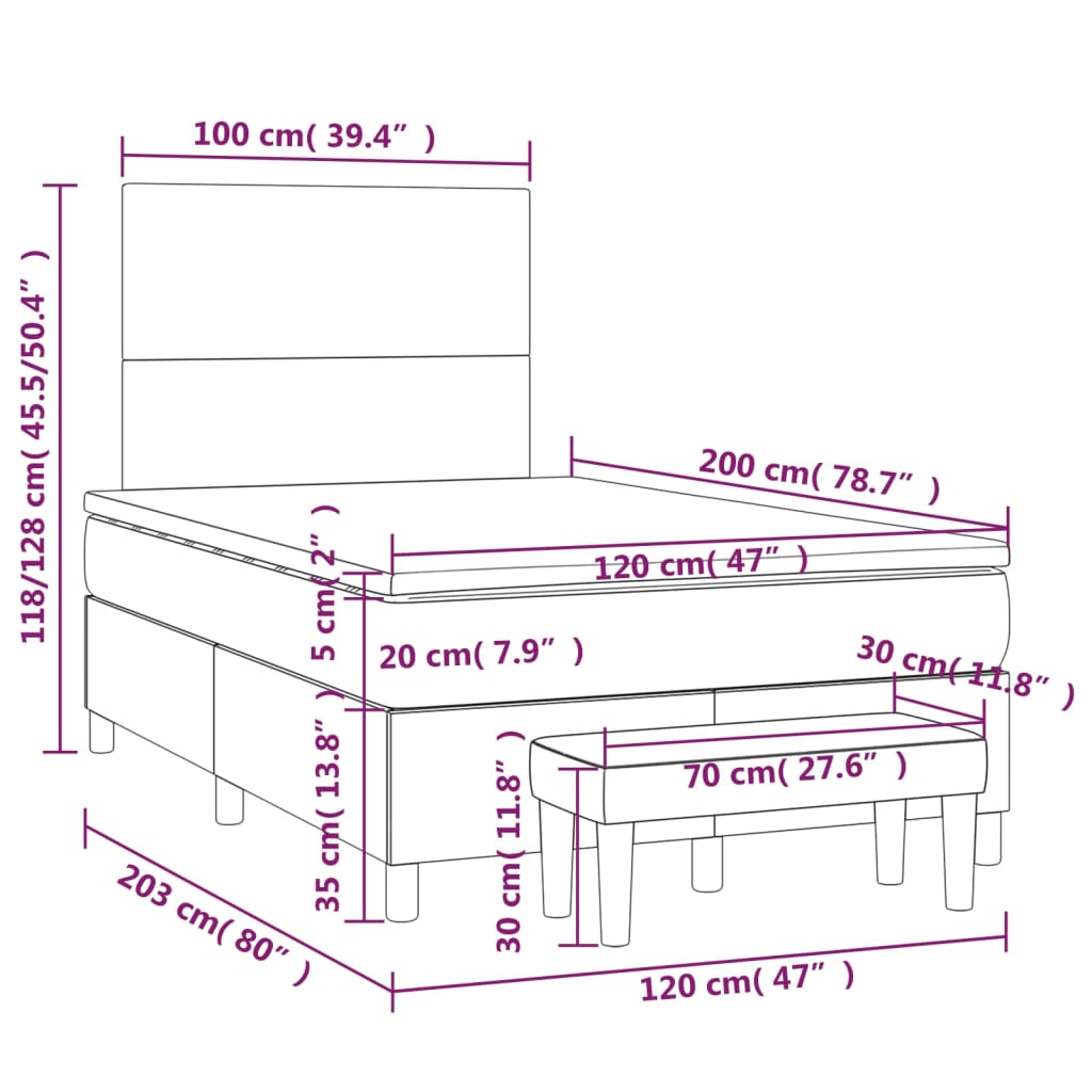 Box spring postel s matrací světle šedá 120 x 200 cm textil