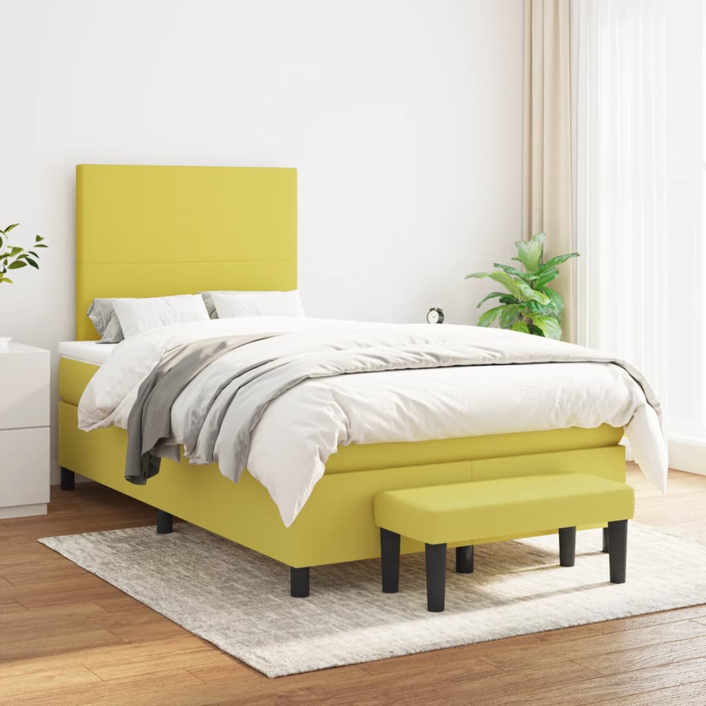 Világoszöld szövet rugós ágy matraccal 120 x 200 cm 