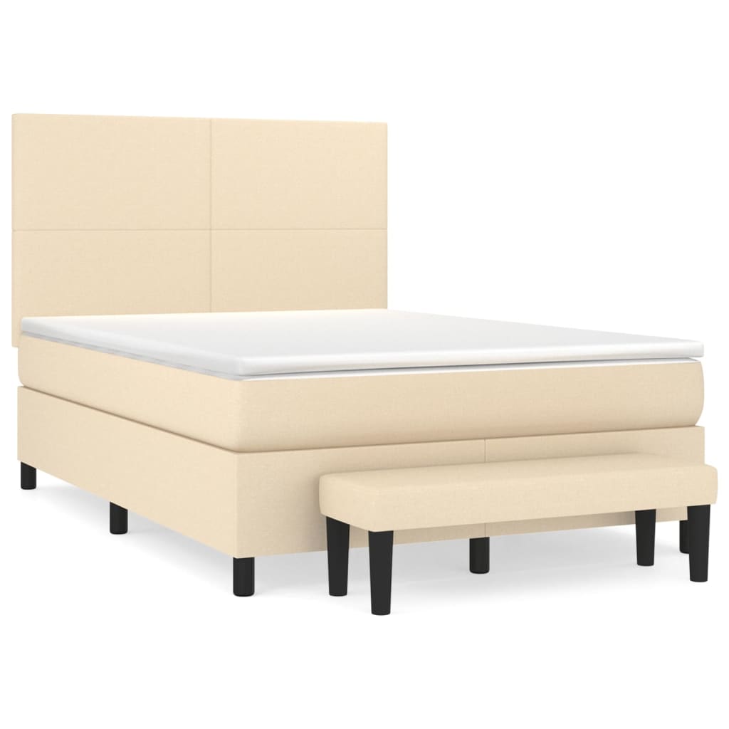 vidaXL Box spring postelja z vzmetnico krem 140x190 cm blago