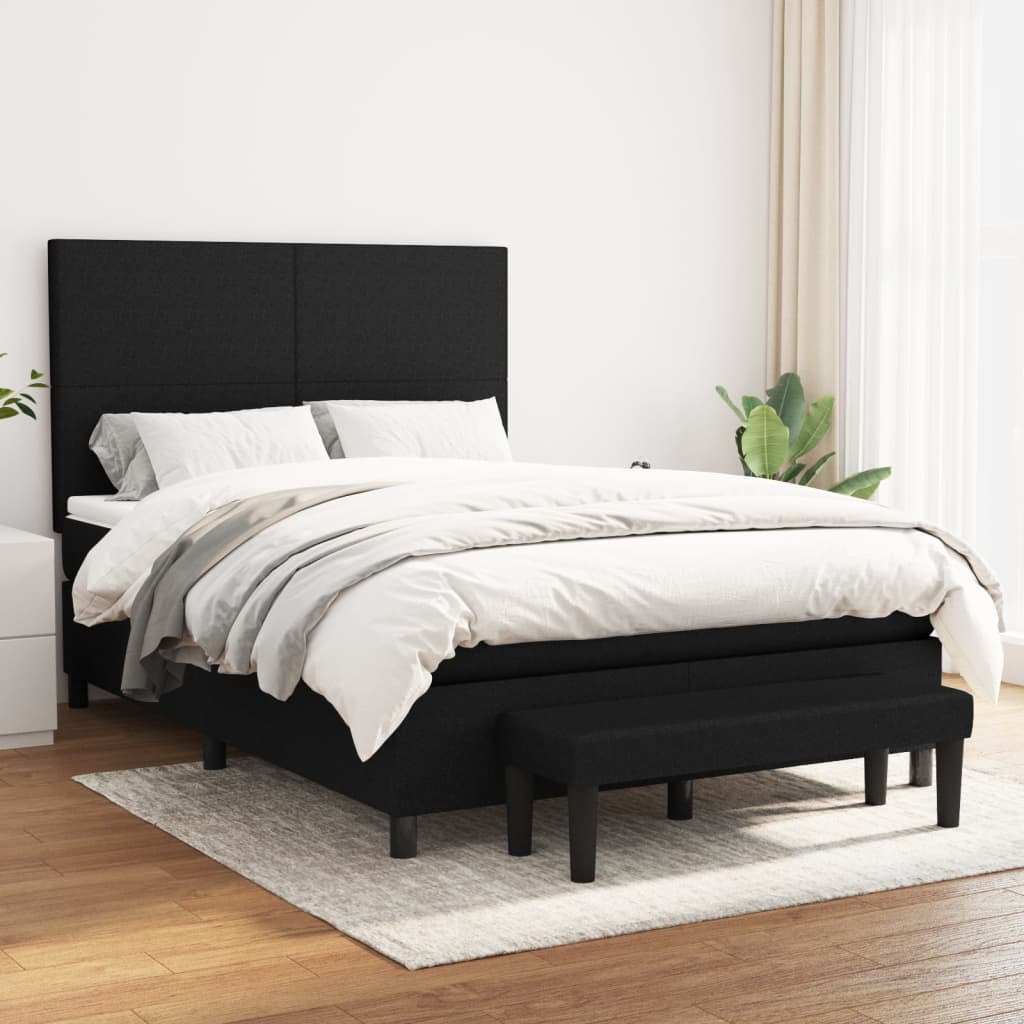 vidaXL Lit à sommier tapissier avec matelas Noir 140x200 cm Tissu