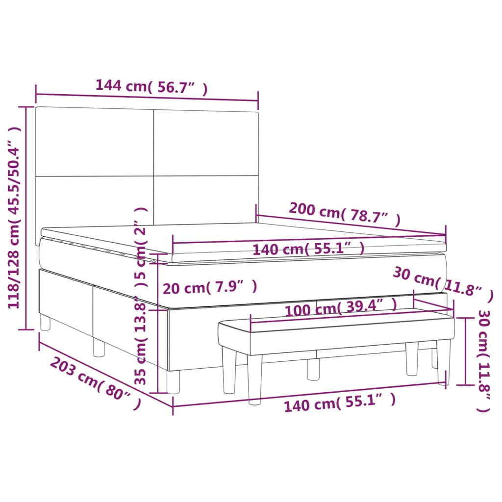 Box spring postel s matrací tmavě hnědá 140x200 cm textil