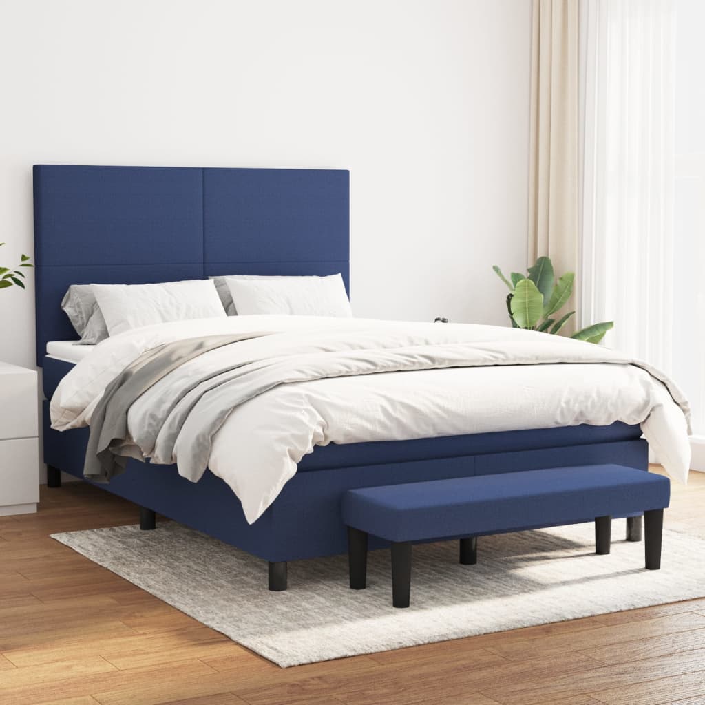vidaXL Pat continental cu saltea, albastru, 140x200cm, material textil 140x200cm