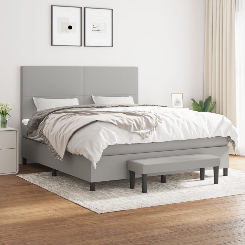 Lit à sommier tapissier avec matelas Gris clair 160x200cm Tissu
