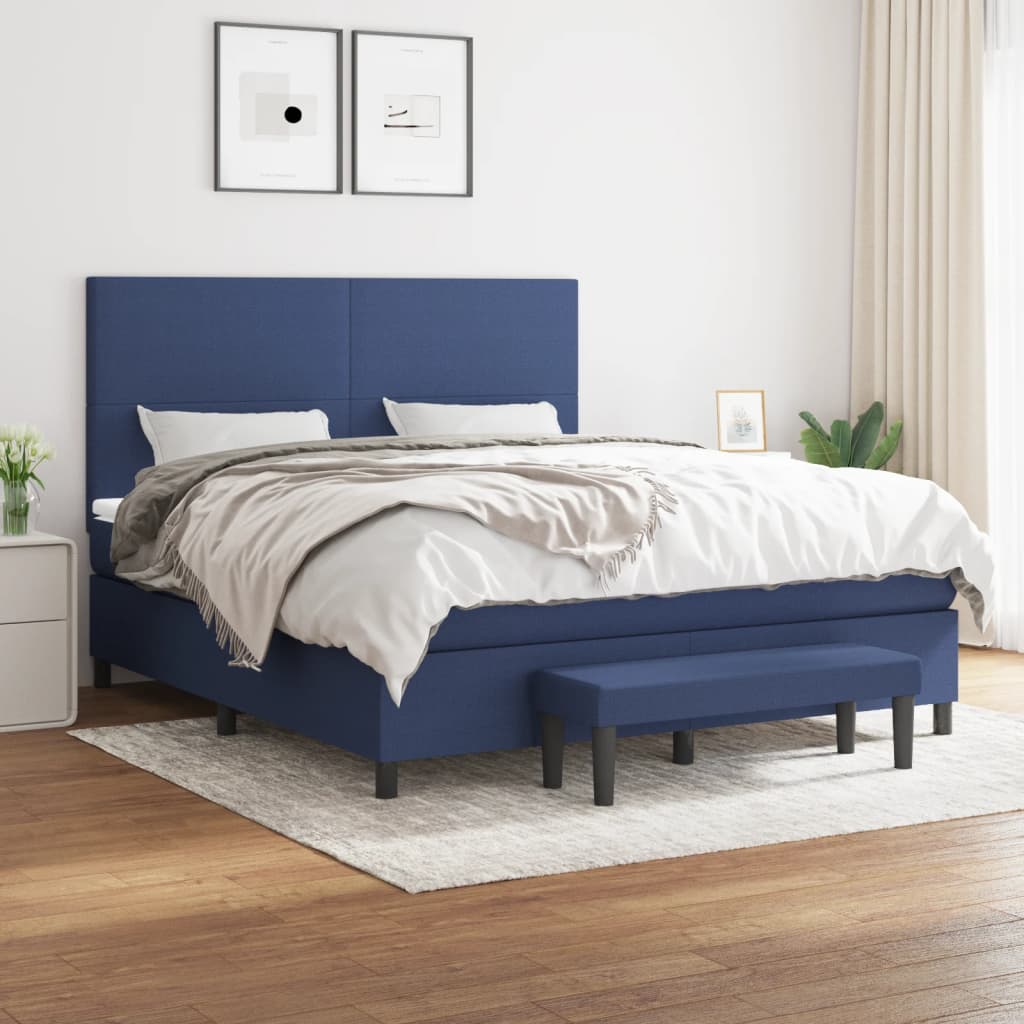 vidaXL Boxspringbett mit Matratze Blau 160x200 cm Stoff