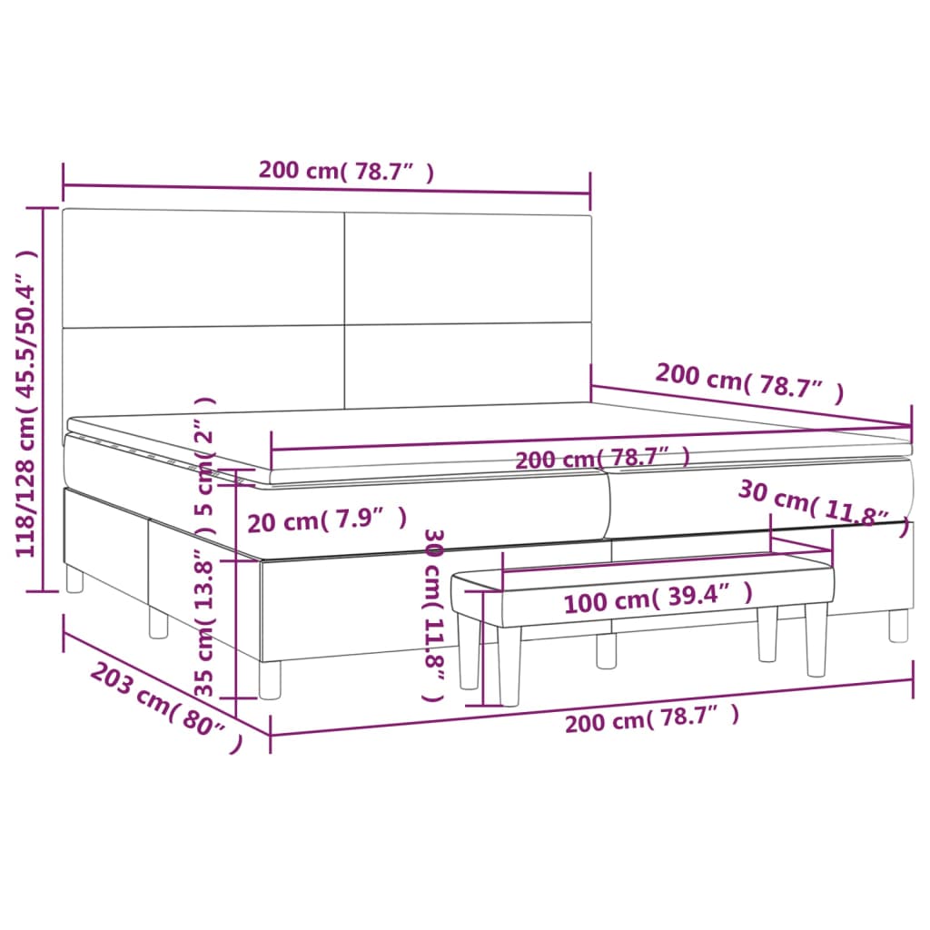 Krevet s oprugama i madracem svjetlosivi 200 x 200cm od tkanine