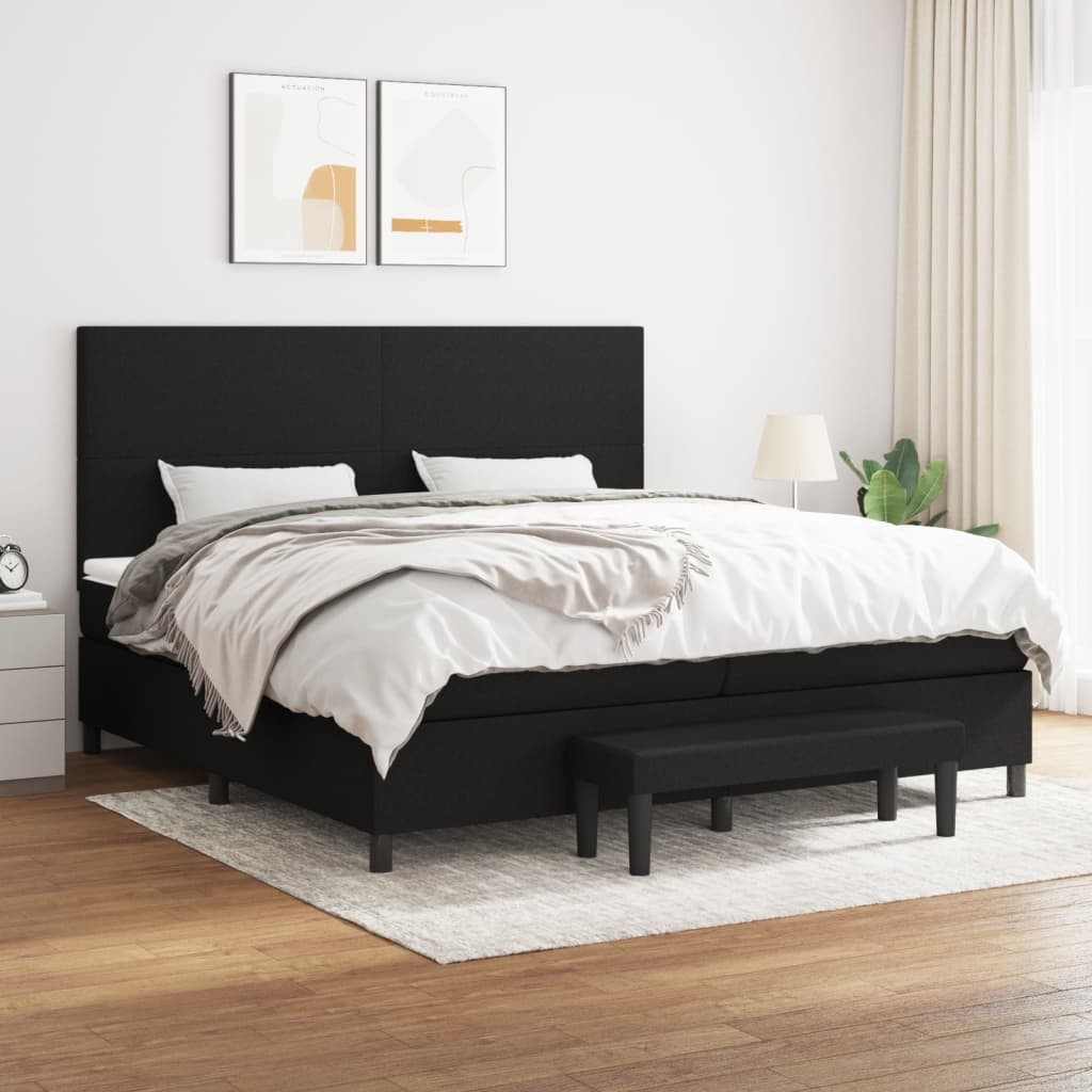 Fekete szövet rugós ágy matraccal 200 x 200 cm 