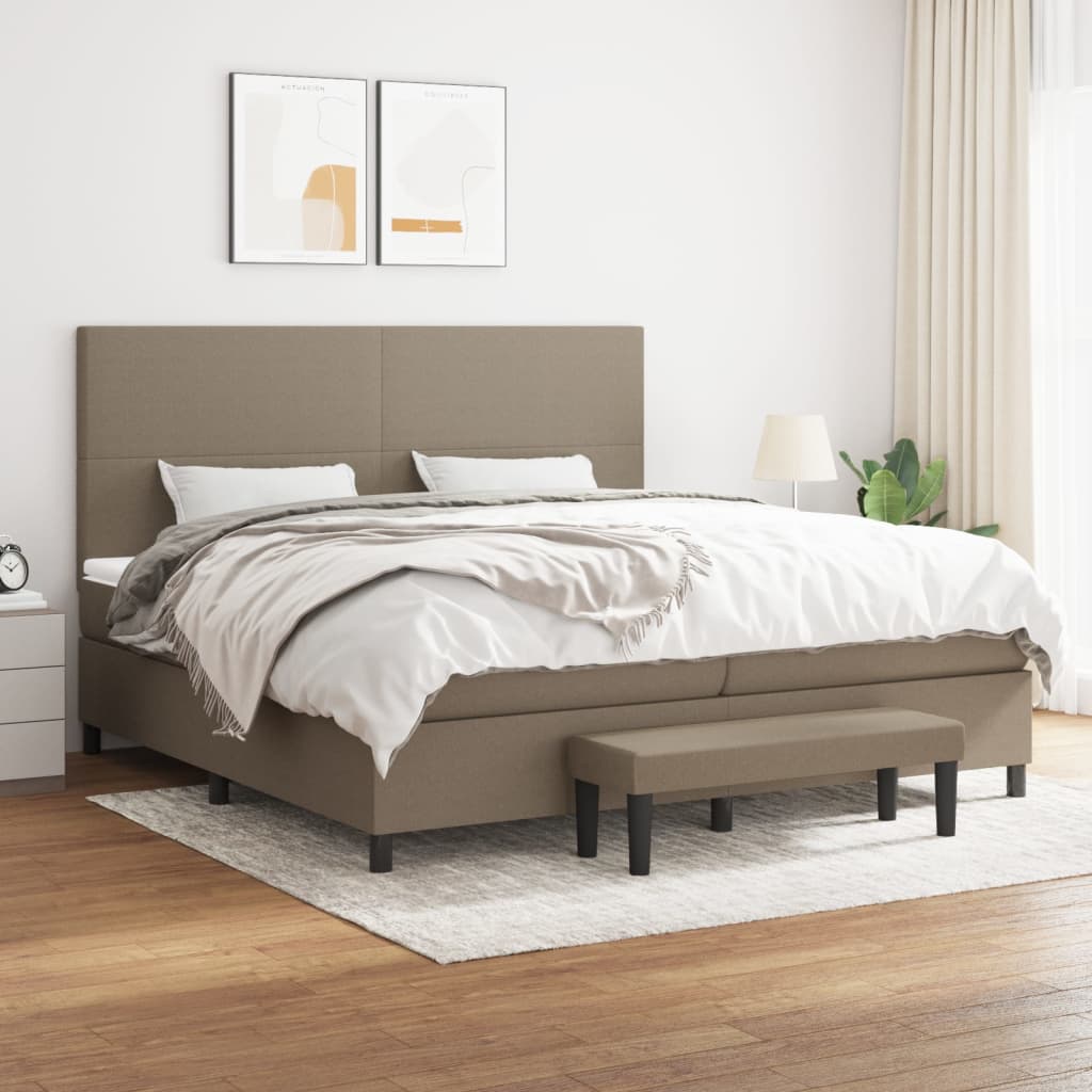 vidaXL Boxspringbett mit Matratze Taupe 200x200 cm Stoff