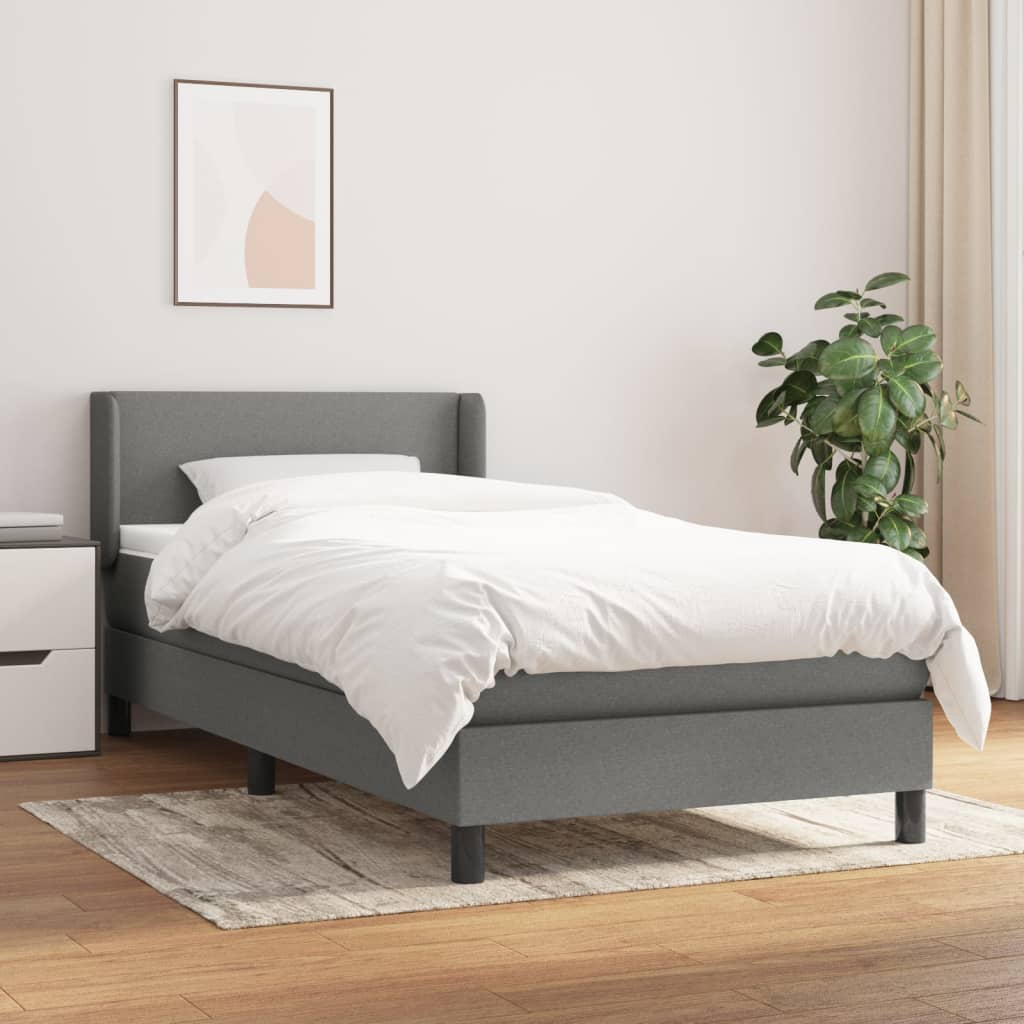 Lit à sommier tapissier avec matelas Gris foncé 90x200 cm Tissu