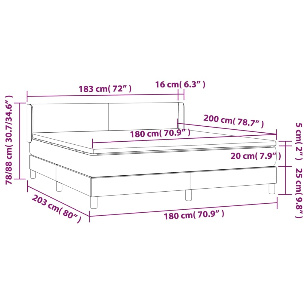 Pat continental cu saltea, gri închis, 160x200 cm, țesătură