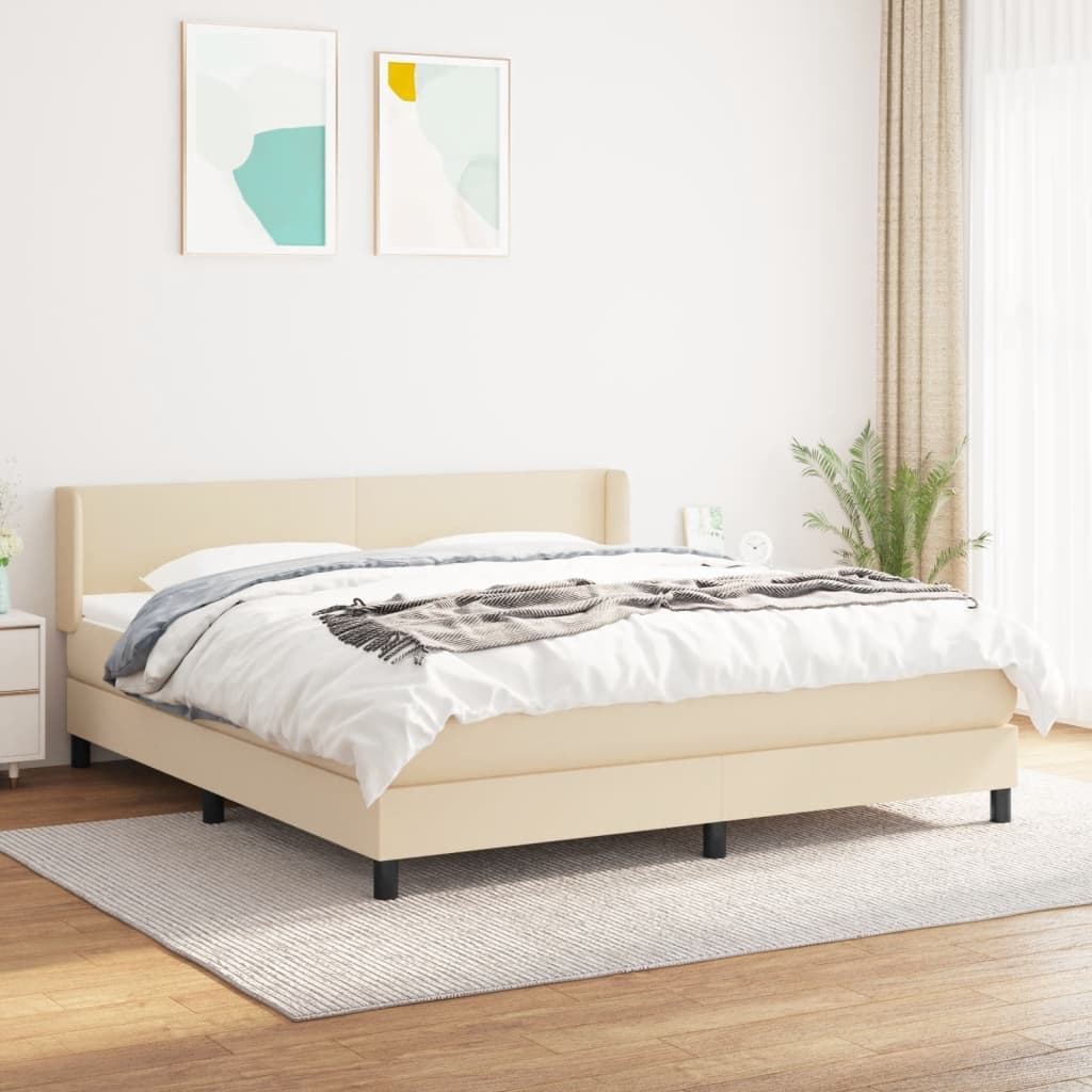 vidaXL Lit à sommier tapissier avec matelas Crème 180x200 cm Tissu