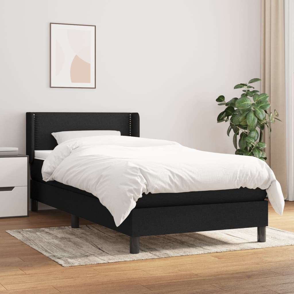 Lit à sommier tapissier et matelas Noir 80x200 cm Tissu
