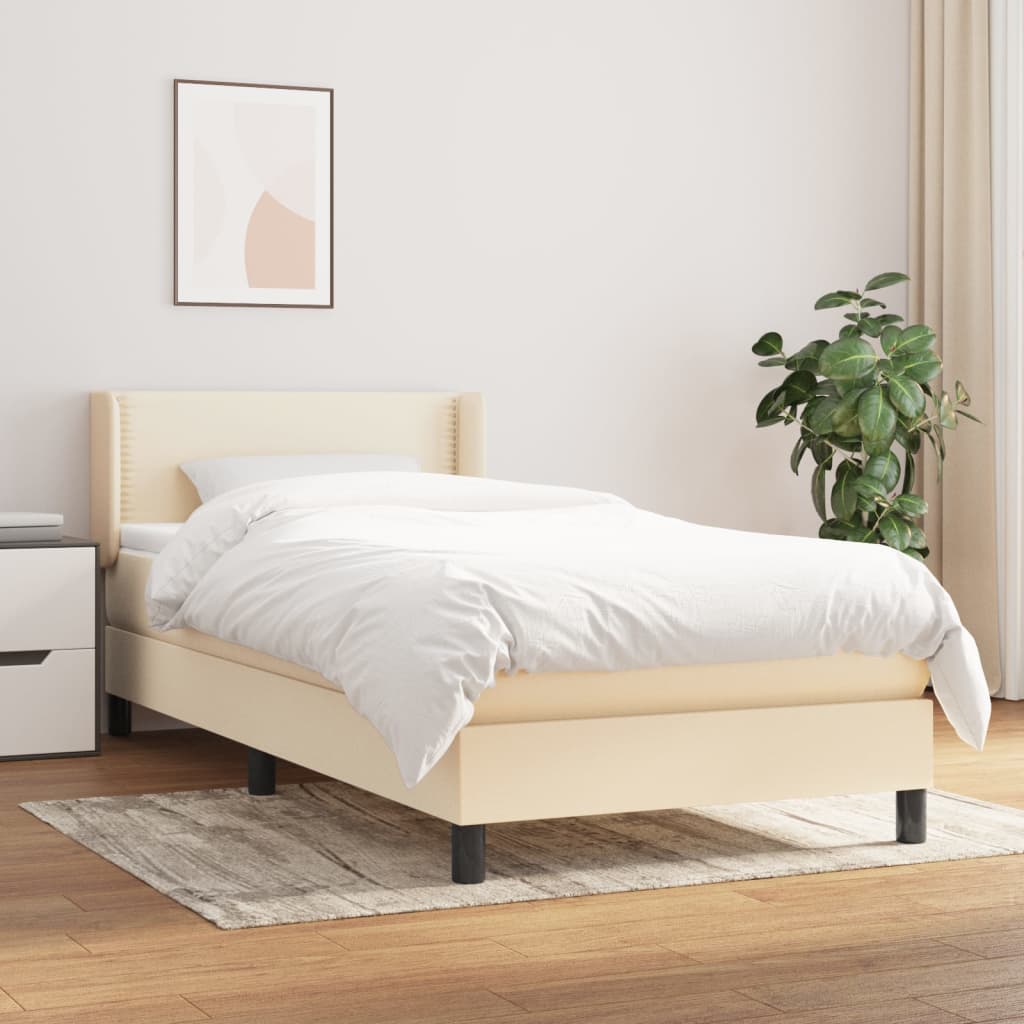 Lit à sommier tapissier avec matelas Crème 100x200 cm Tissu