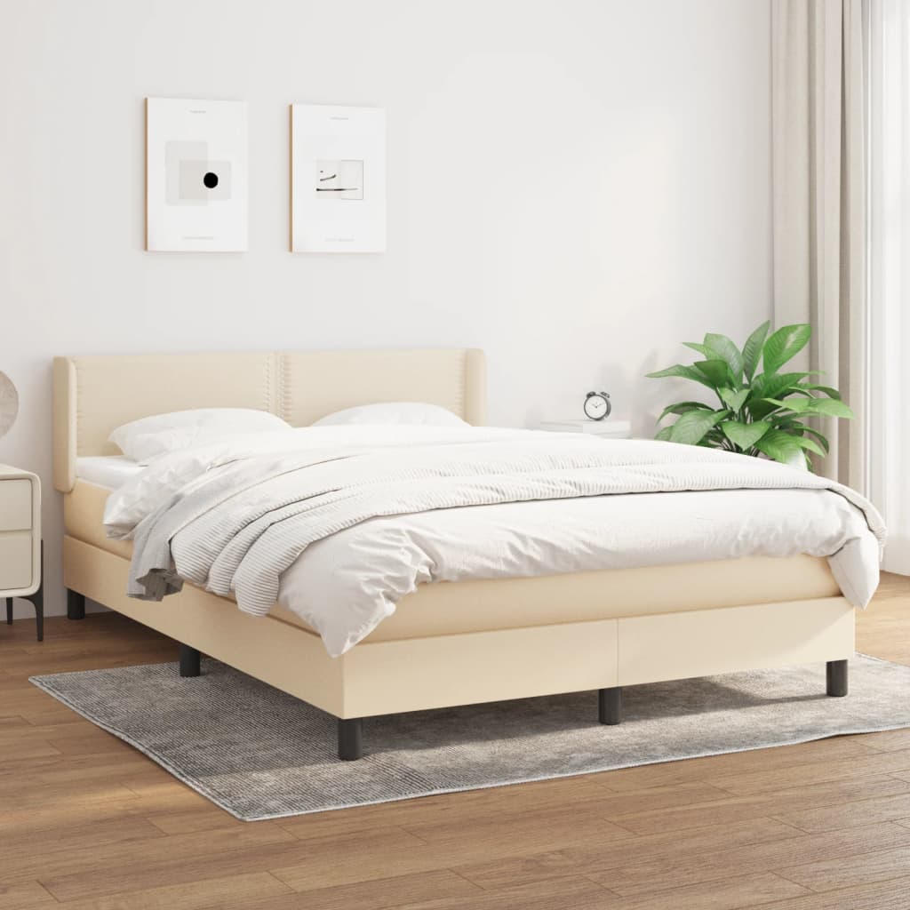 Lit à sommier tapissier avec matelas Crème 140x200 cm Tissu