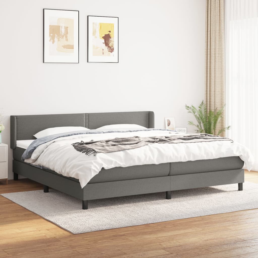 Lit à sommier tapissier avec matelas Gris foncé 200x200cm Tissu
