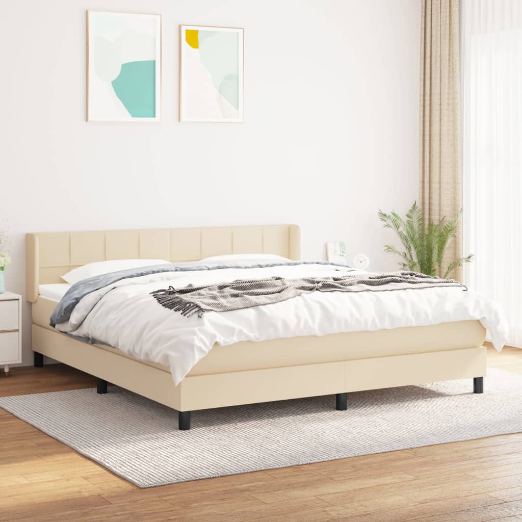 vidaXL Pat box spring cu saltea, crem, 160×200 cm, material textil 160x200