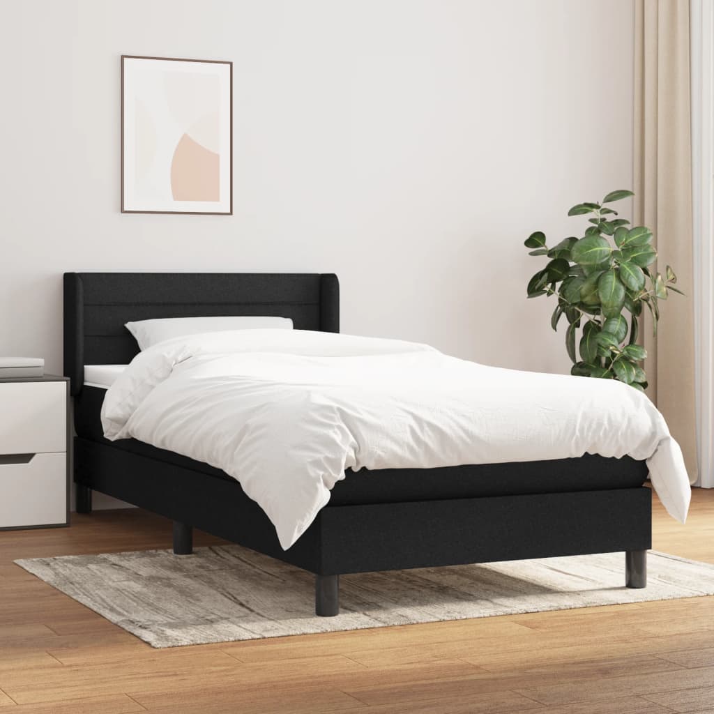 Lit à sommier tapissier avec matelas Noir 90x200 cm Tissu