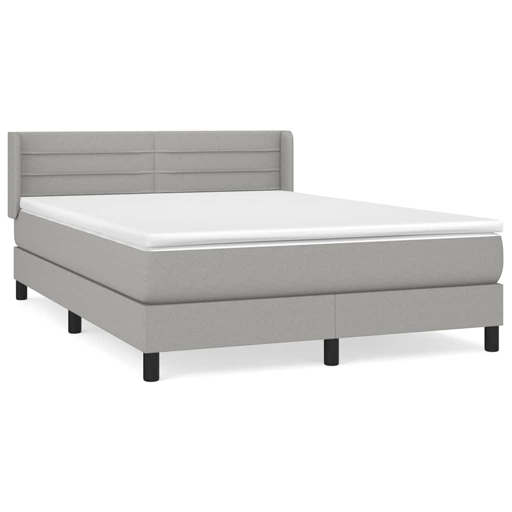 vidaXL Pat box spring cu saltea, gri deschis, 140x190 cm, textil