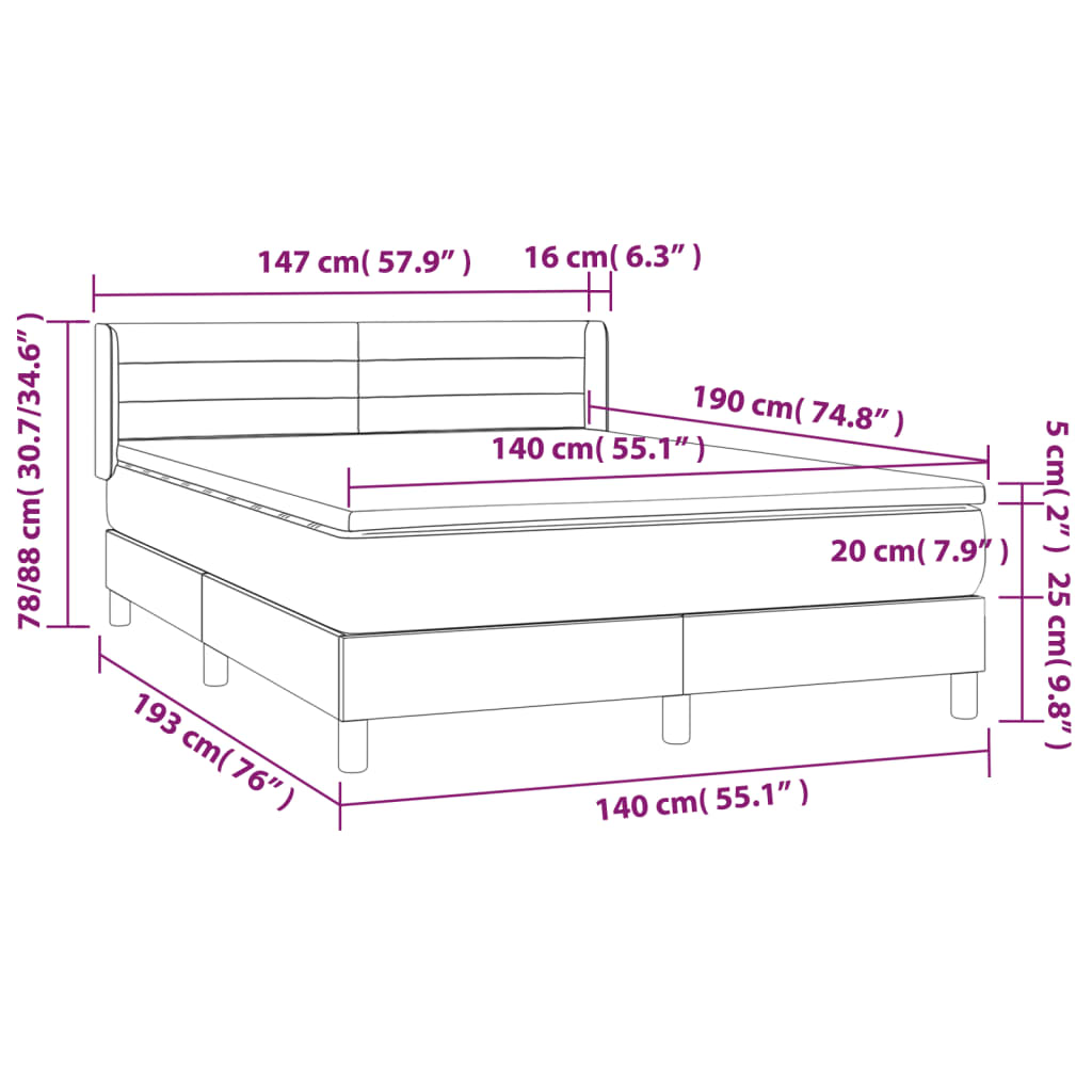 Pat box spring cu saltea, gri deschis, 140x190 cm, textil