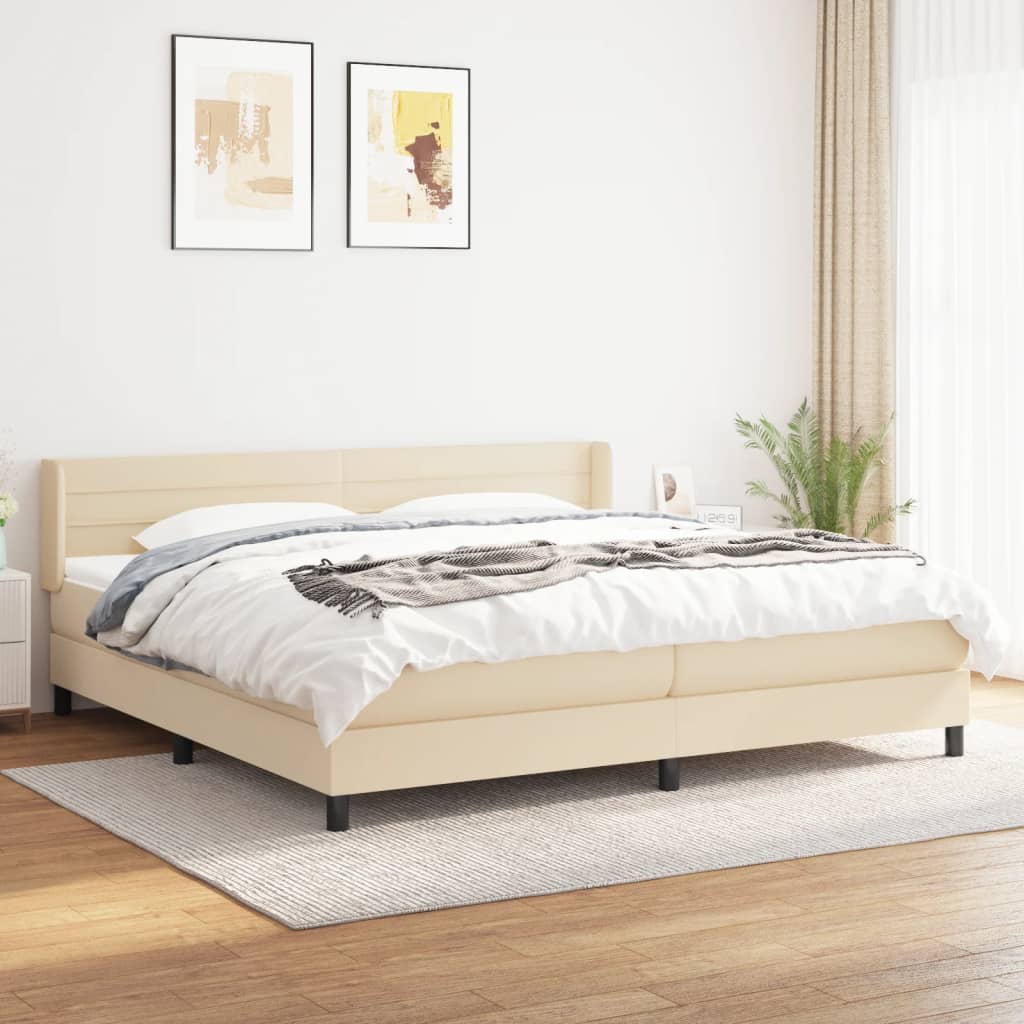 vidaXL Lit à sommier tapissier avec matelas Crème 200x200 cm Tissu