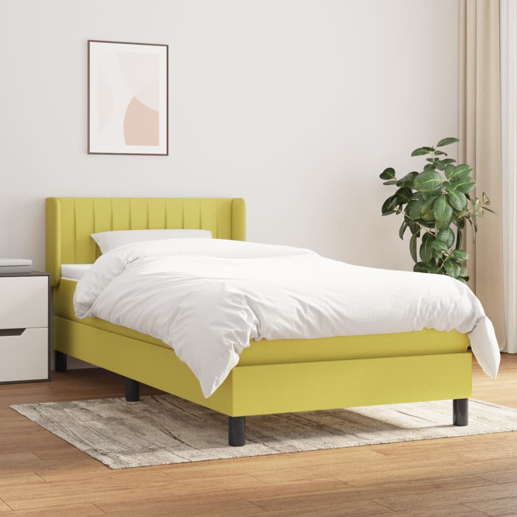vidaXL Pat box spring cu saltea, verde, 90×200 cm, textil 90x200 imagine noua