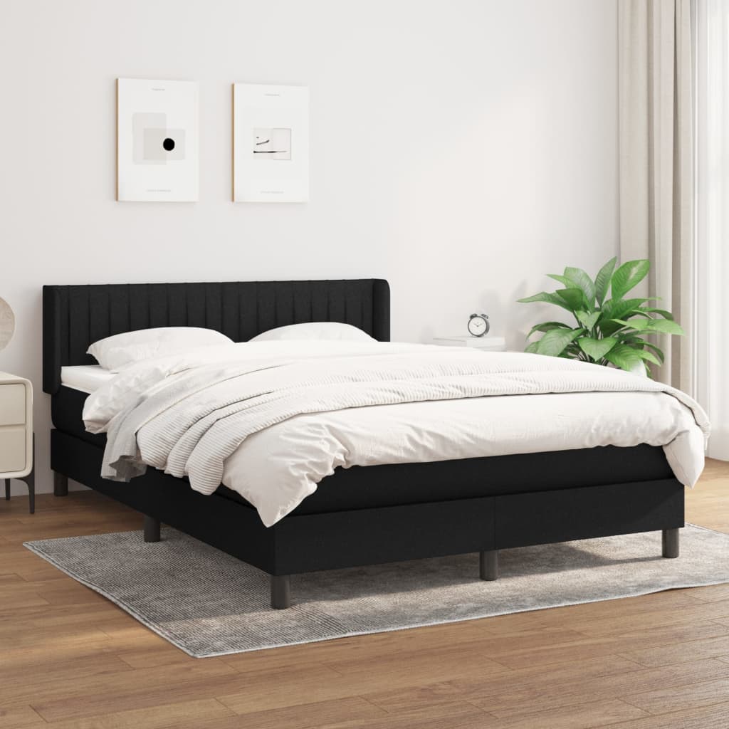 vidaXL Pat box spring cu saltea, negru, 140x190 cm, textil