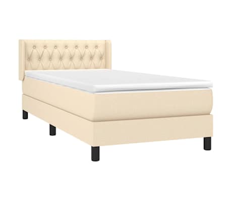 vidaXL Box spring postelja z vzmetnico krem 90x200 cm blago