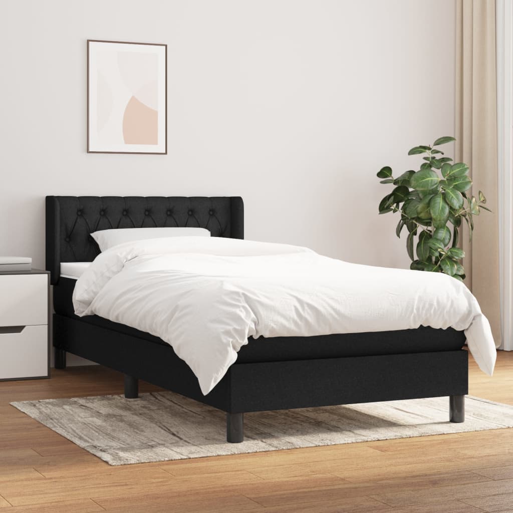 vidaXL Lit à sommier tapissier avec matelas Noir 100x200 cm Tissu