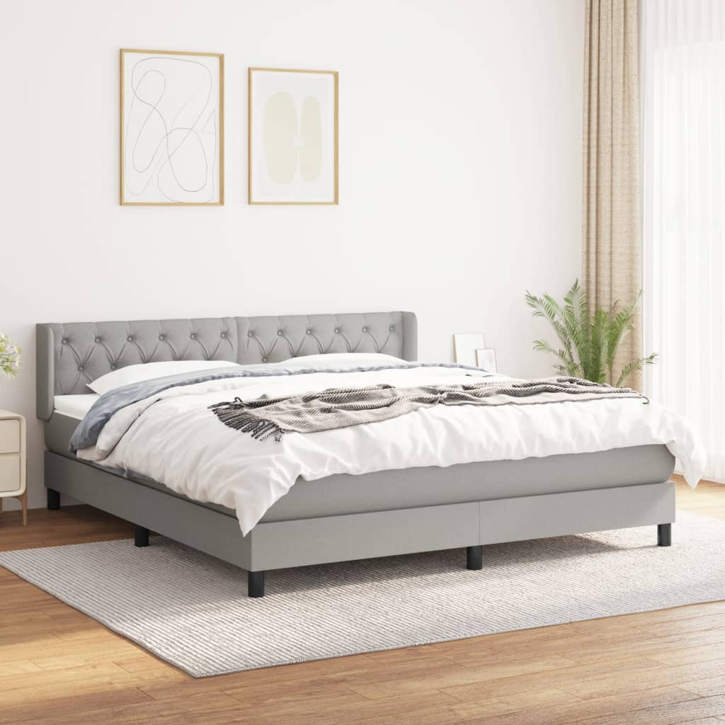 vidaXL Boxspringbett mit Matratze Hellgrau 160x200 cm Stoff