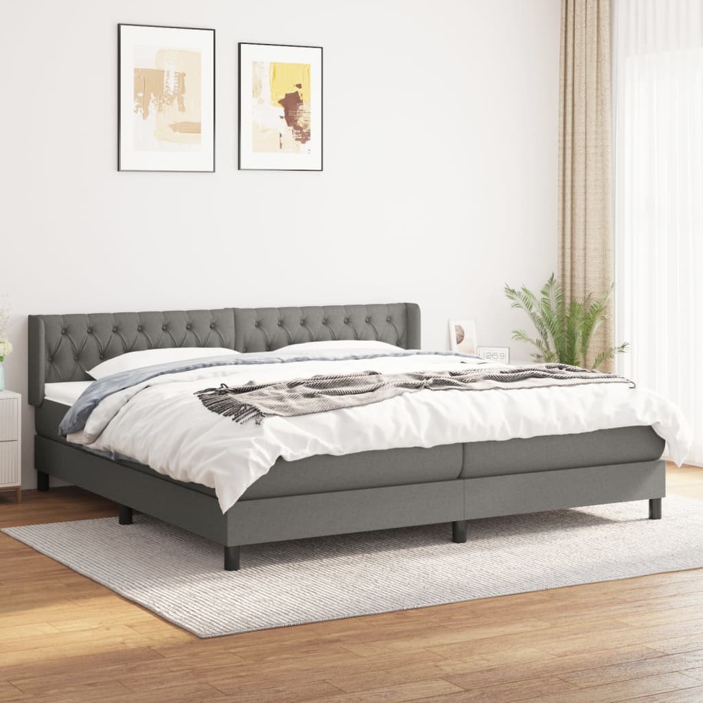 vidaXL Pat box spring cu saltea, gri închis, 200x200 cm, textil