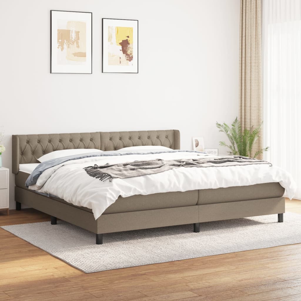 vidaXL Pat box spring cu saltea, gri taupe, 200x200 cm, textil