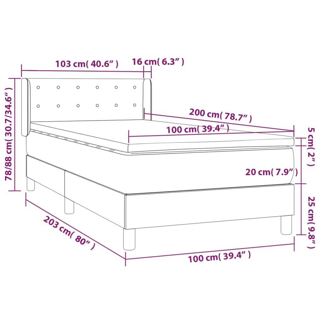 Box spring postel s matrací tmavě hnědá 100 x 200 cm textil