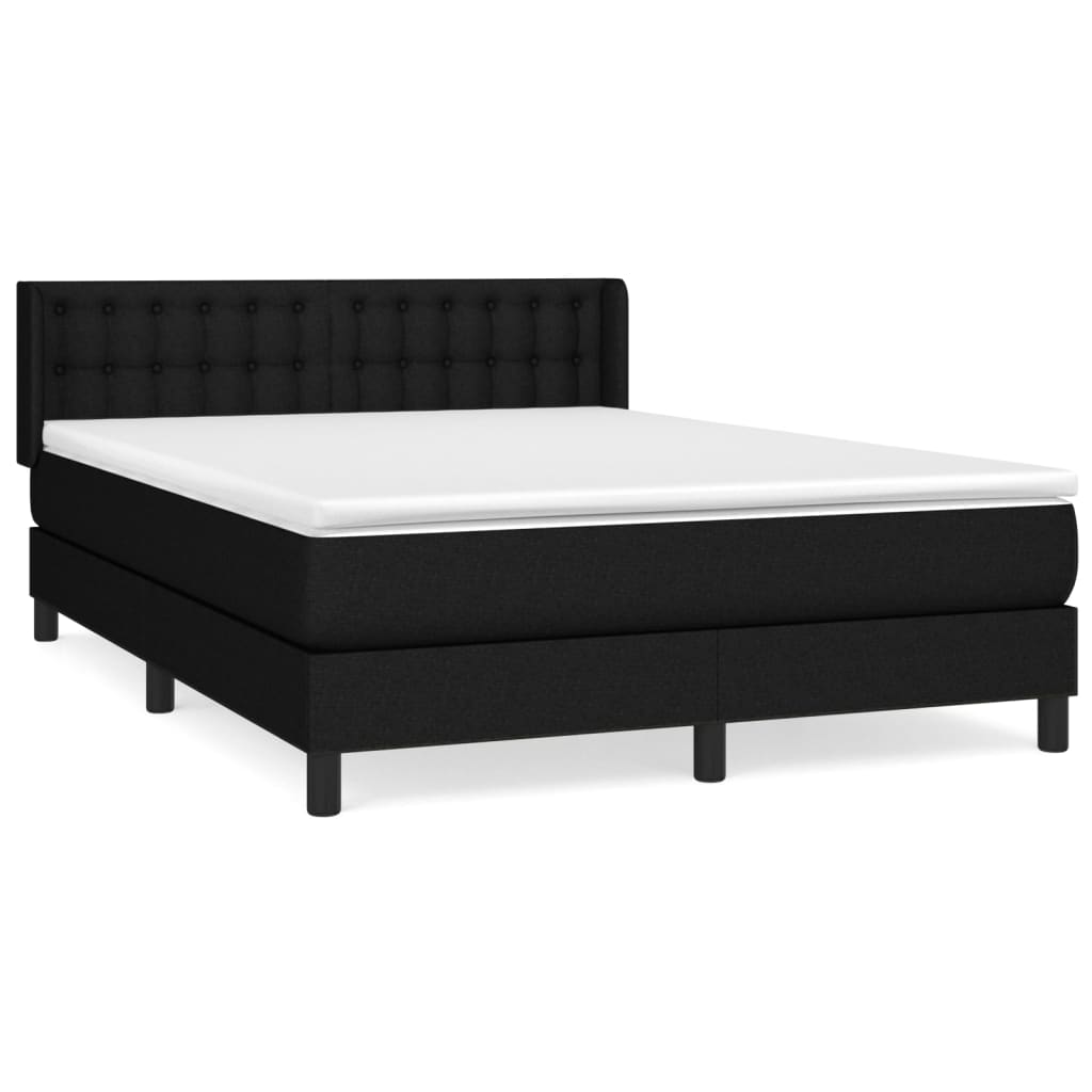 vidaXL Boxspring met matras stof zwart 140x200 cm