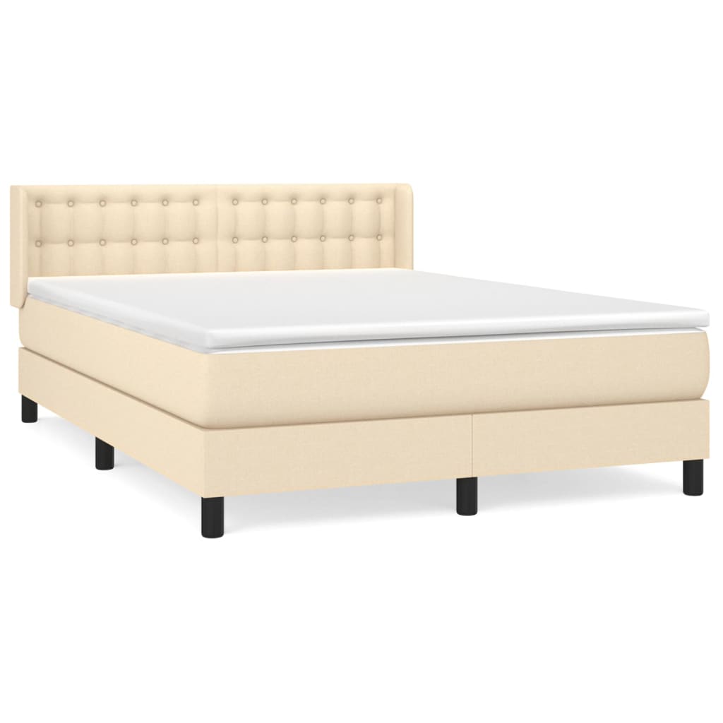 vidaXL Boxspring met matras stof crèmekleurig 140x200 cm