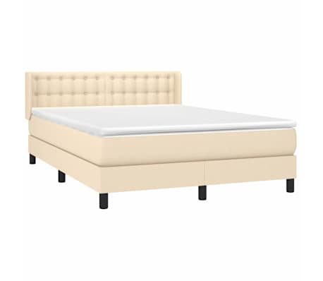 vidaXL Box spring postelja z vzmetnico krem 140x200 cm blago