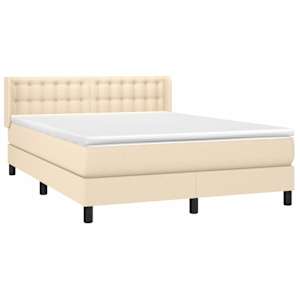 vidaXL Box spring postelja z vzmetnico krem 140x200 cm blago