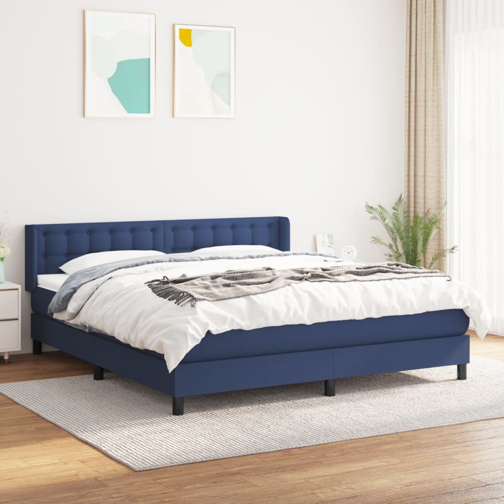 vidaXL Pat box spring cu saltea, albastru, 180×200 cm, material textil 180x200 imagine noua