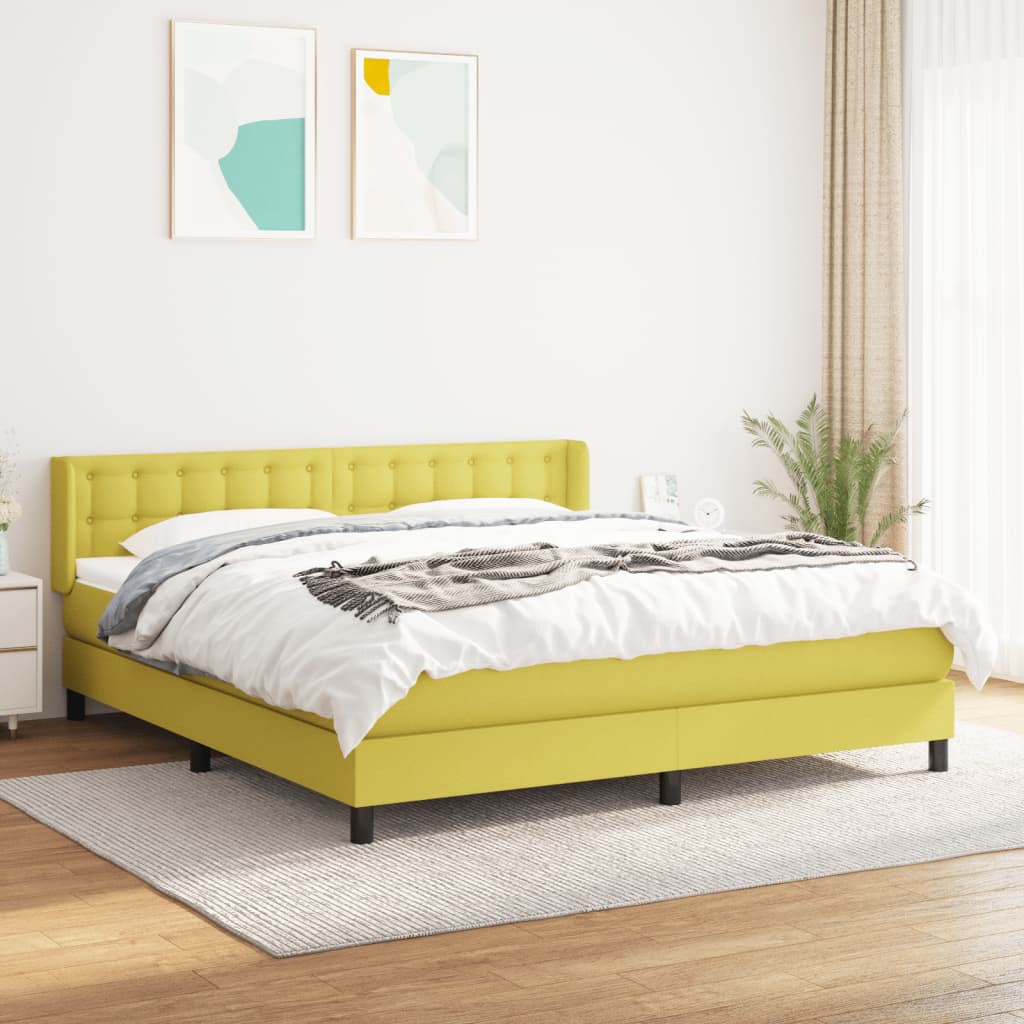vidaXL Pat box spring cu saltea, verde, 180×200 cm, textil 180x200 imagine noua