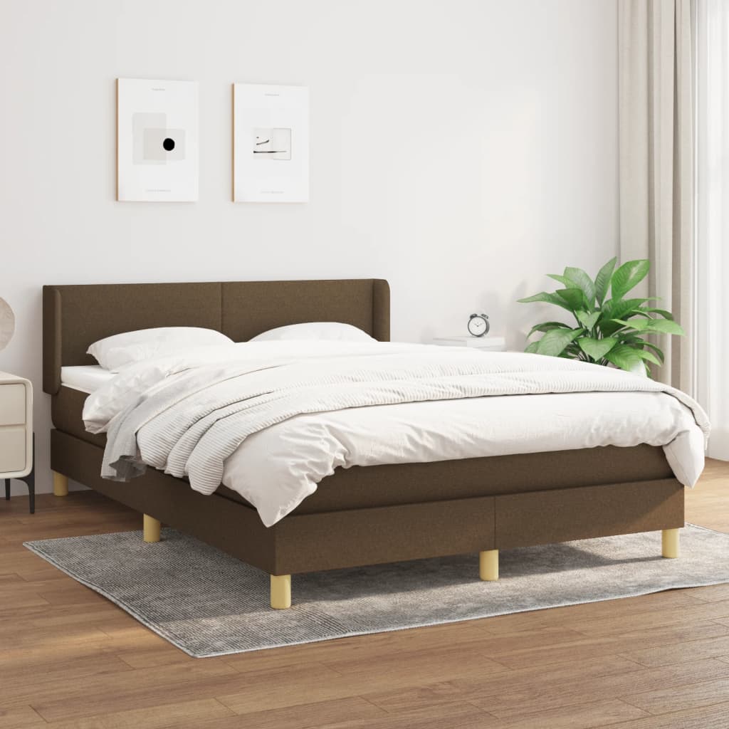 vidaXL Pat box spring cu saltea, maro închis, 140x200 cm, textil