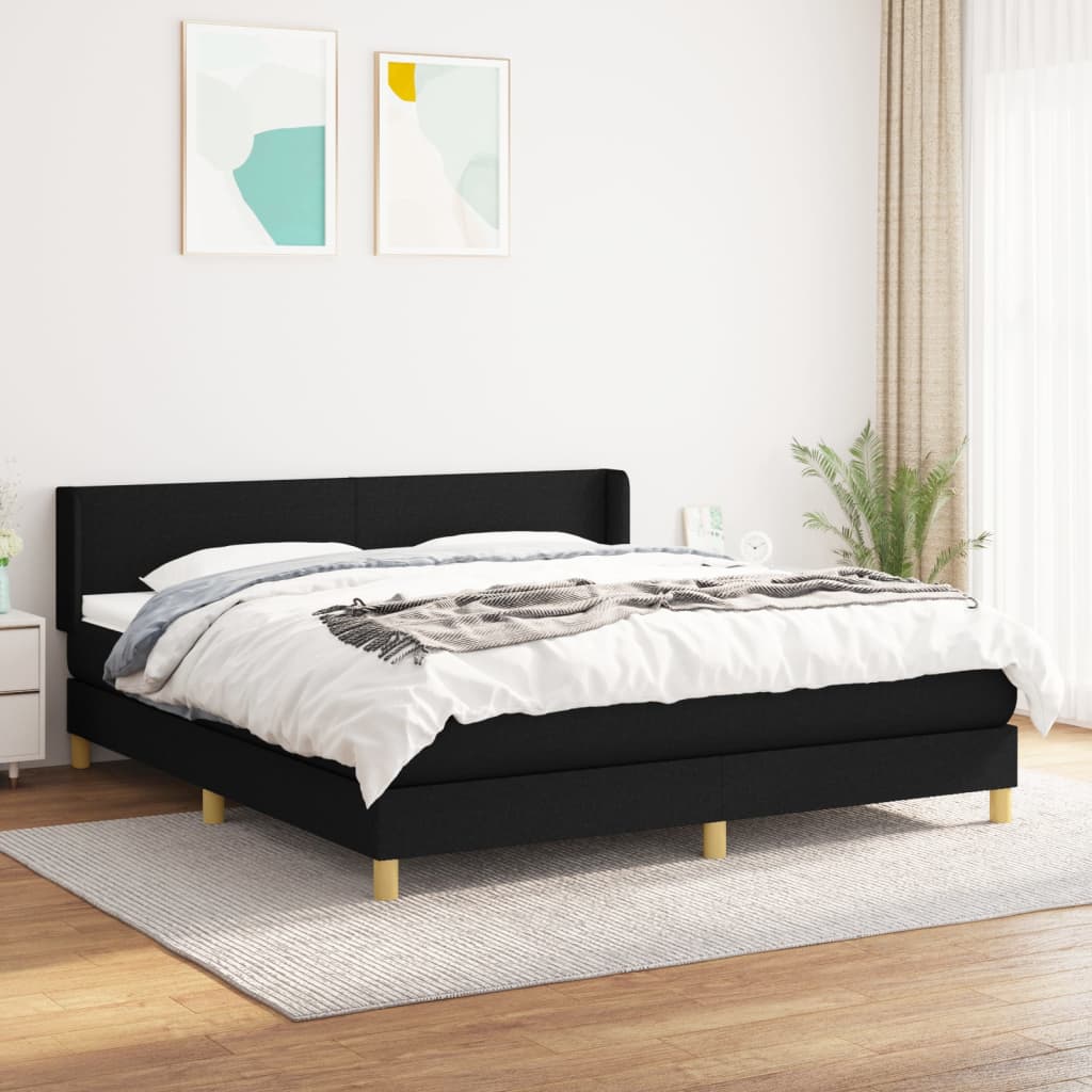 Lit à sommier tapissier avec matelas Noir 160x200 cm Tissu
