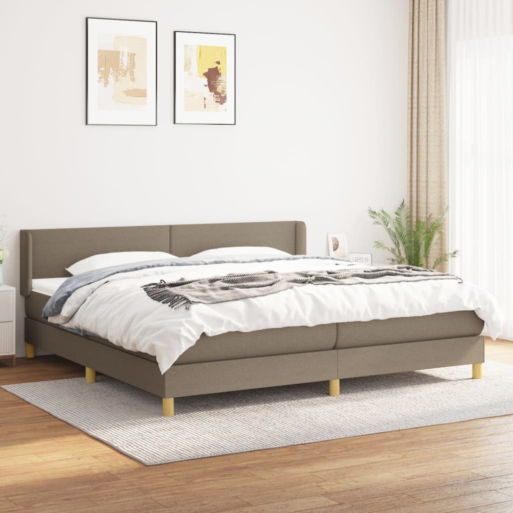 vidaXL Pat box spring cu saltea, gri taupe, 200×200 cm, textil 200x200 imagine noua